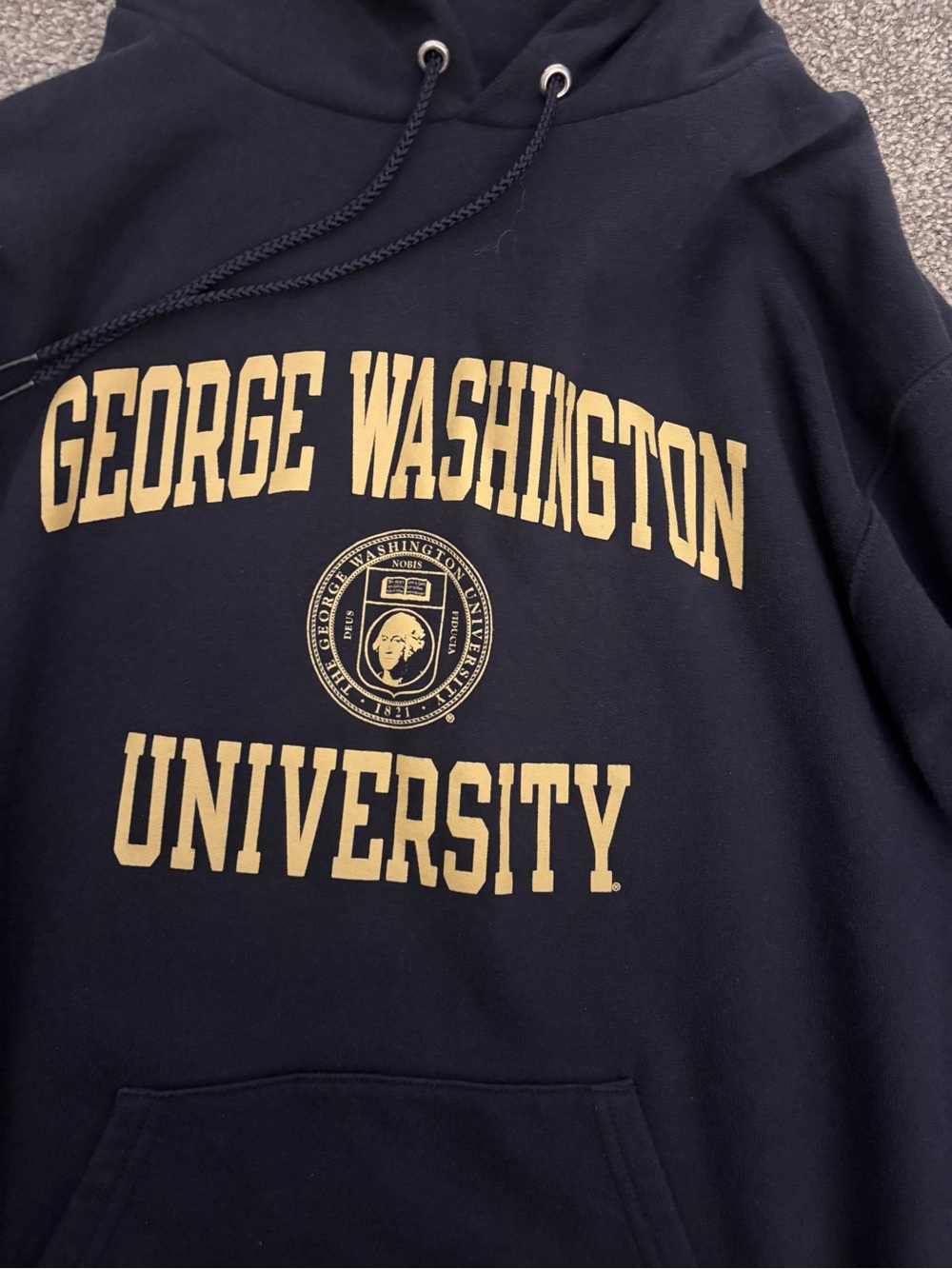 Champion Navy Hoodie with Yellow George Washington University Print - Picture 3 of 4